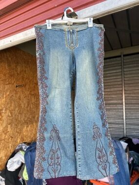 Z. Cavaricci Blue Flare Jeans with Brown Embroidered Trim